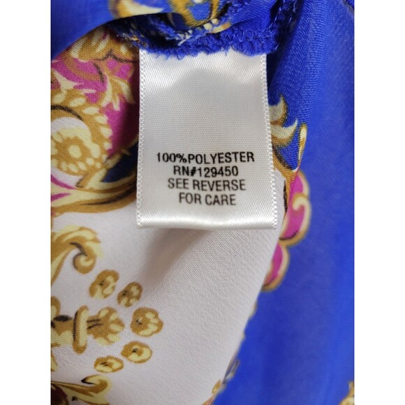 Womens Multicolor Scroll Chiffon Sleeveless Tunic Top Size Medium Sheer Maximal - Picture 8 of 9